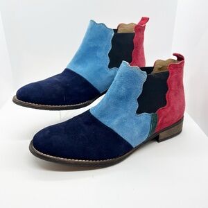 Anthropologie Patchwork Colourblock Chelsea Suede Boots, Size 39